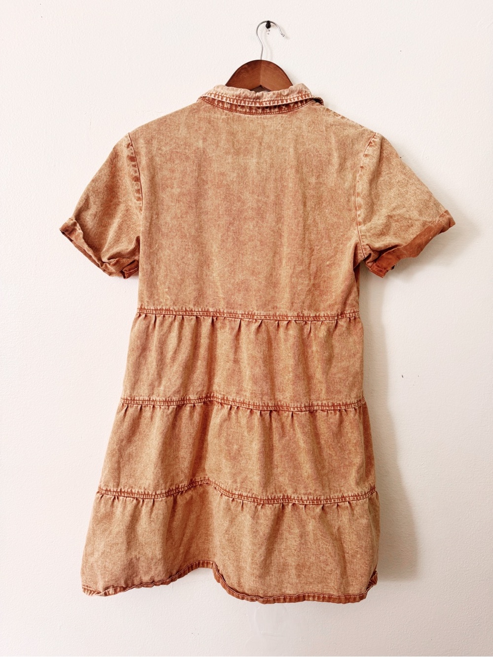 Washed Tan Button-Front Mini Dress Small - Picture 4 of 4
